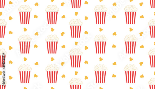 Seamless pattern with red and white popcorn buckets