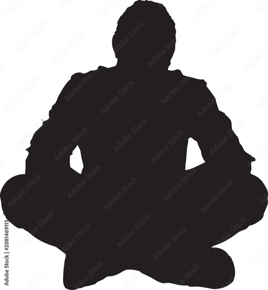 Fototapeta premium vector, silhouette of view of a man sitting on he floor legs crossed looking at camera