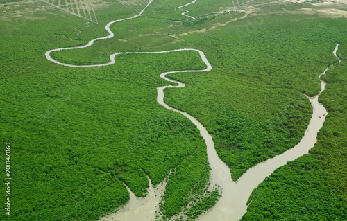 Konstfotografi aerial view of river in grassland