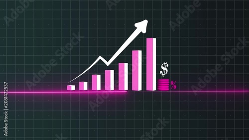 Motion animated footage. Statistics bars columns growth, arrow up. Finance, Bar graph going up, Profit concept, positive increase chart. business graph animation