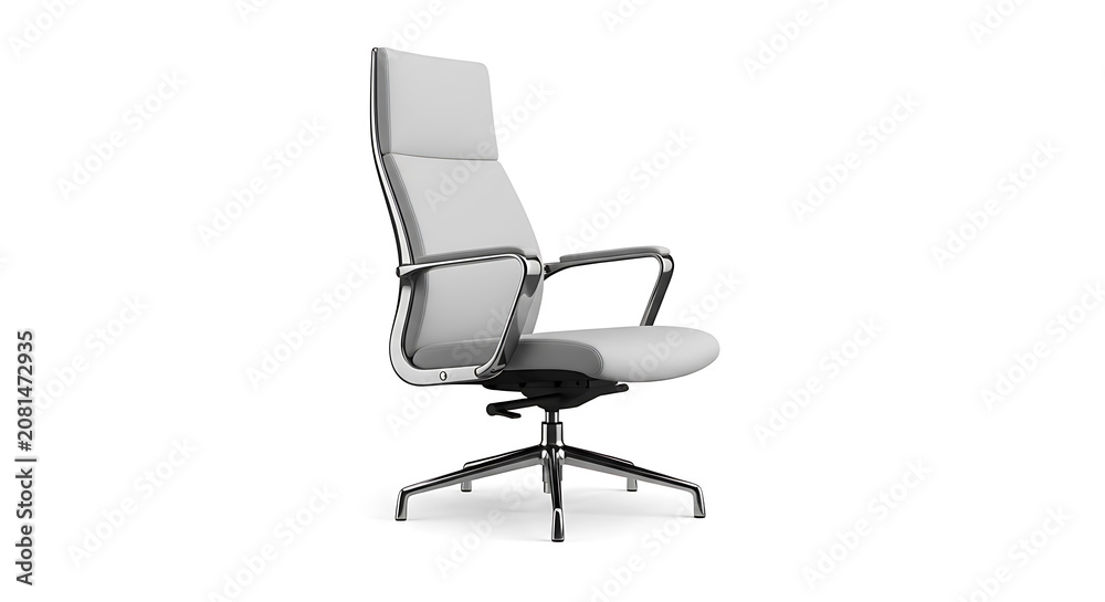 Obraz premium Modern black office chair with mesh back and armrests, isolated on white background, backrest
