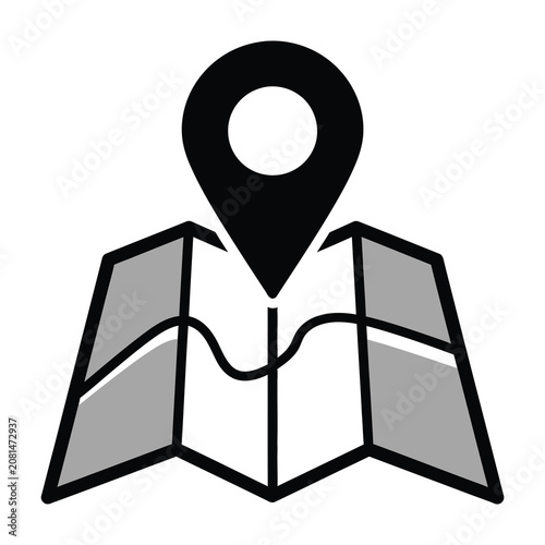 Map pin on folded map navigation location symbol