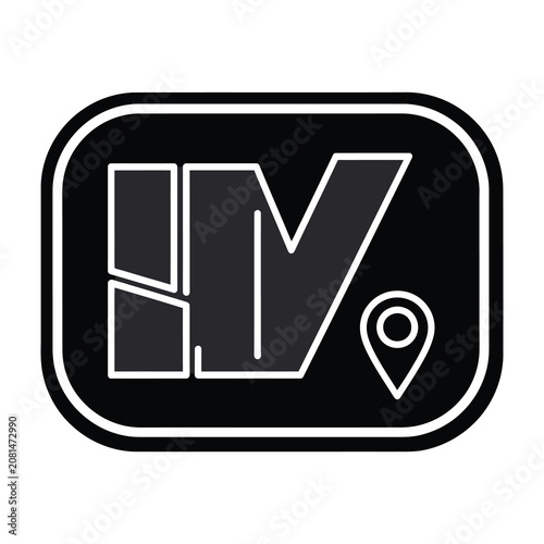 Black and white logo with stylized lettering and map pin