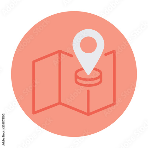 Map icon with location pin on folded navigation chart background