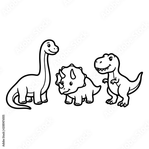 Cute cartoon dinosaur characters set for kids coloring page