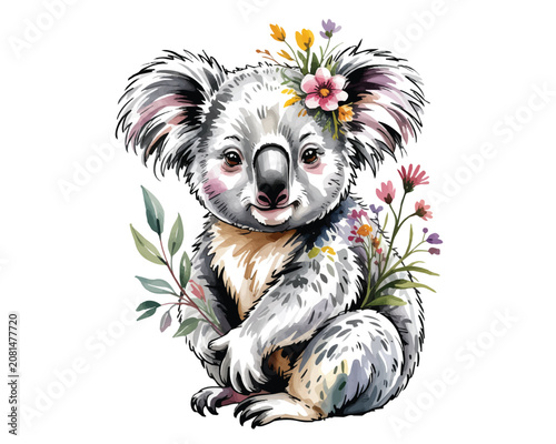 Photography watercolor Koala vector illustration isolated on white background