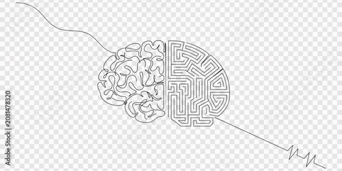 Quadro su tela human brain, Human brain continuous one line drawing concept of Hand drawn minim