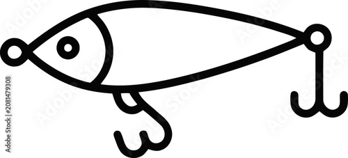 Canvastavla Fishing lure icon, minimalist line art of a fish-shaped bait with hook
