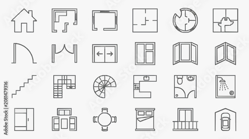 Corporate Minimalist Line Icons Set Featuring Black and White Household Office and Bathroom Symbols for Web Design Presentations and UI UX Projects
