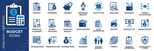 Fotografija Budget Management Icons Set Featuring Financial Planning, Expense Tracking, Cash
