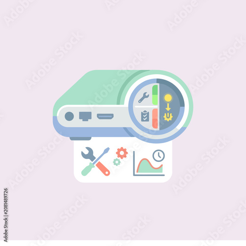 Digital projector showing data analysis and system configuration