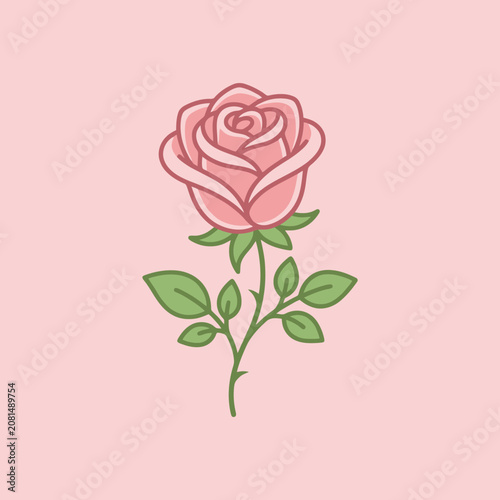 A simple illustration of a single pink rose on a background