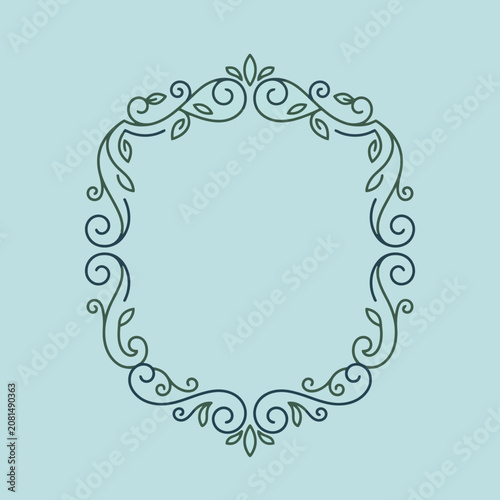 Elegant floral scroll frame on a light blue background