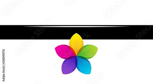 Vibrant colorful flower bouquet with green leaves against black background, petals yellow pink