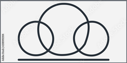 Clean tropical cloud vector icon, minimalist outline illustration with overlapping rounded loops for island forecasts, beach weather labels, climate infographics, and airy nature designs