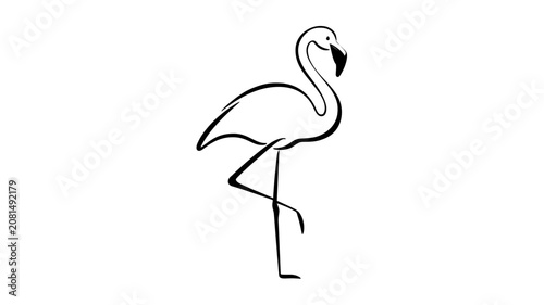 Graceful standing flamingo vector icon illustration in minimalist clean line style, tropical bird outline with elegant beak and legs, scalable art for nature, travel and wildlife branding