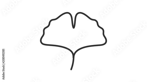 Ginkgo leaf minimalist line vector icon illustration with fan shaped botanical outline, clean natural symbol for wellness branding, spa packaging, eco labels, garden graphics, and herbal decor