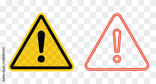 Foto Warning sign,  danger sign collection vector icon, yellow, red neon fatal error message element