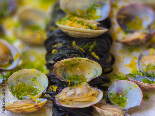 Black Spaghetti with squid ink and clams

