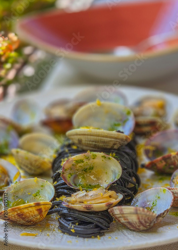 Black Spaghetti with squid ink and clams

