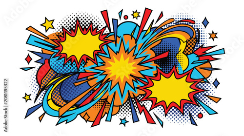 Comic book style explosion speech bubble set with explosion illustration abstract colorful