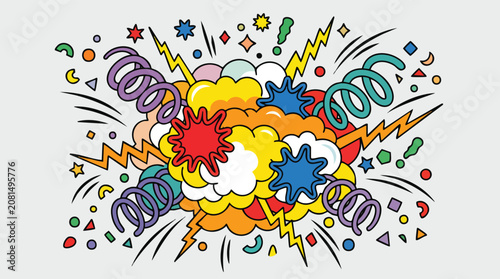 Comic book style colorful cartoon explosion dynamic graphic element with explosion, colorful