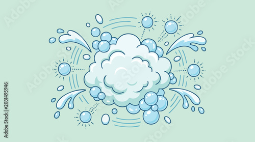 Abstract concept illustration of water splash and bubbles on clean background with abstract, cleaning