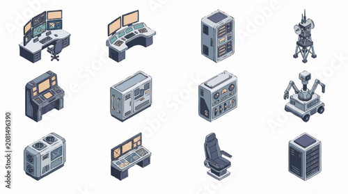 Obraz na plátně Isometric Technology Devices and Robots Collection.