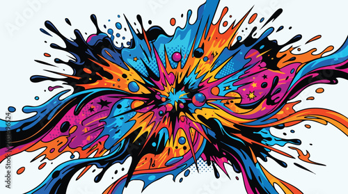 Colorful abstract paint splash explosion background with ink droplets design, abstract