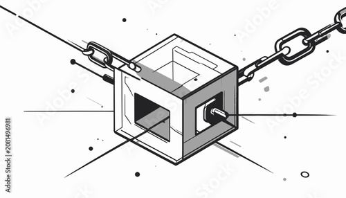 Fotografía Detailed 3D cube with chain lock.