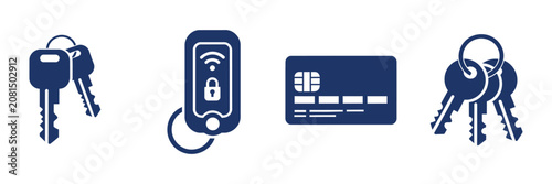 Fotografija Access Control Security Solid Glyph Icons Featuring Door Key RFID Fob Smart Remo