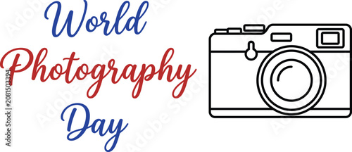 Elegant hand lettered World Photography Day typography with line art camera icon for creative events and social media projects