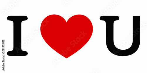 Bild auf Leinwand Red heart shape with typographic letters i and u white background