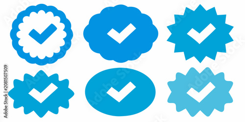 Verified Badge Icons Blue Gradient Flat Design On White Background