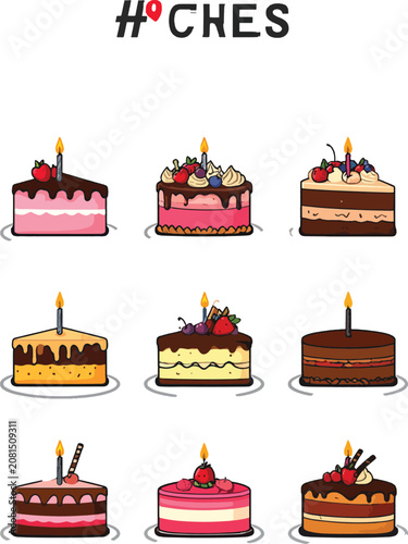Pixel art cakes set with ca...