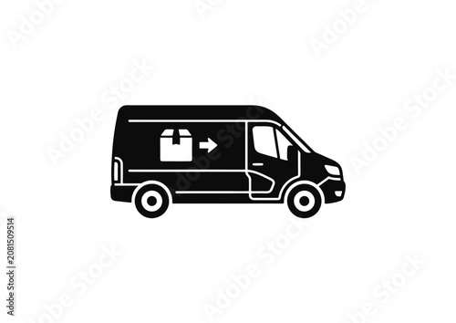 Black Delivery Van Icon Vector Isolated on White Background, Courier Shipping Transport Vehicle Symbol for Logistics, Parcel Service and Mobile App Design