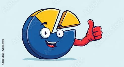 Blue yellow pie chart character giving thumbs up