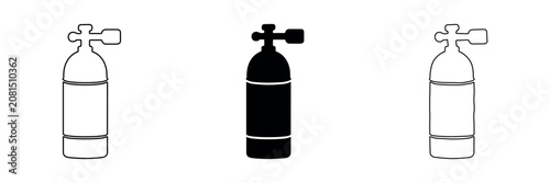 Foto Set of three scuba diving tank icons in outline, solid, and hand-drawn styles