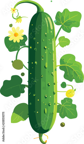 Green cucumber with leaves ...