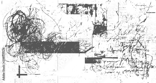 Photos Vintage Newspaper Clippings with Hand Drawn Scribbled Lines Text Fragments Editorial Print Collage Distressed Paper Texture Retro Typography and Grunge Vector Background for Creative Design