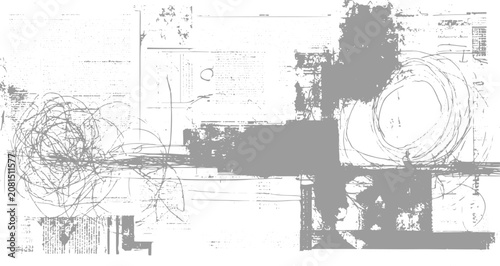 Cuadro en lienzo Vintage Newspaper Clippings with Hand Drawn Scribbled Lines Text Fragments Editorial Print Collage Distressed Paper Texture Retro Typography and Grunge Vector Background for Creative Design