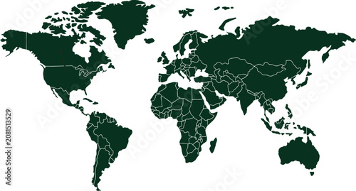 World map with state names on white background. Vector illustration.