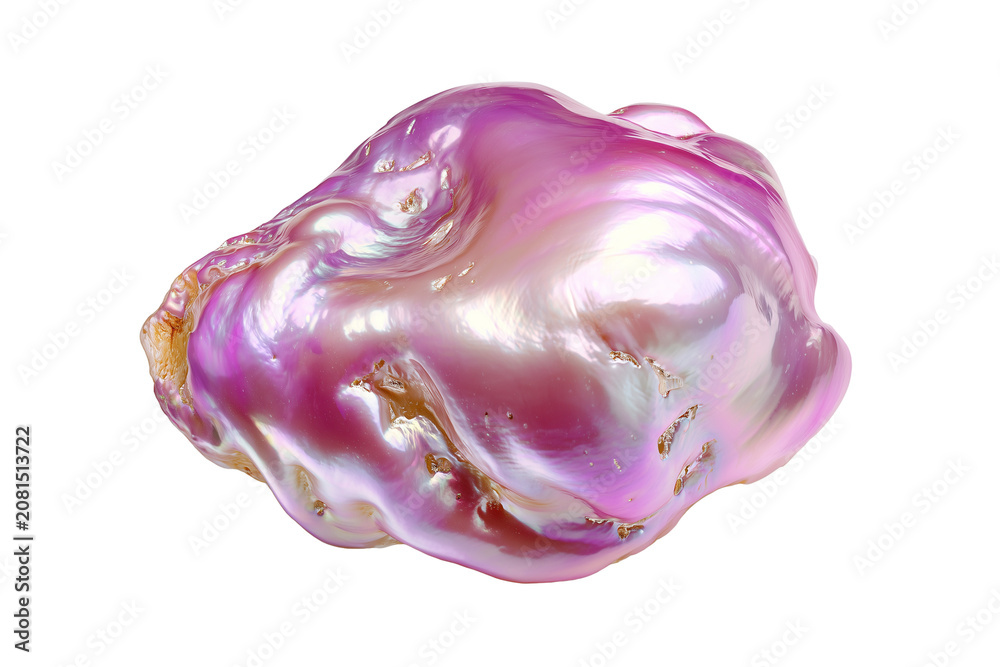 Obraz premium Natural baroque pearl with irregular shape and pink iridescent glow isolated on transparent background, Clipart png