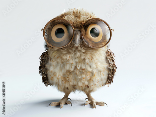 A small owl wearing glasses.