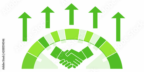 Quadro em tela Green Handshake Icon With Rising Arrows Flat Vector Illustration