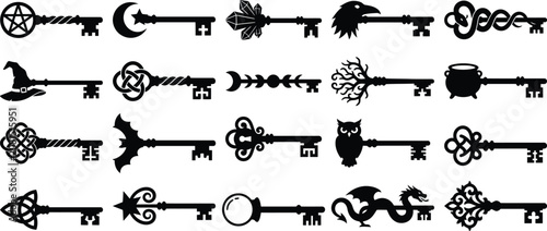 Tableau sur toile Halloween themed keys with witch wizard and occult symbols for oct 31 decoration