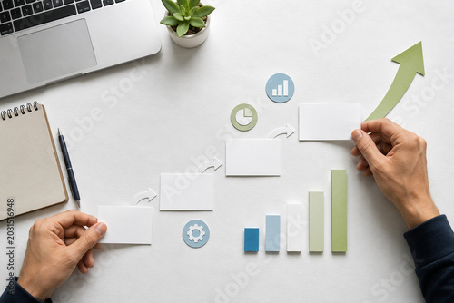 Business Growth Roadmap with Graphs and Charts on White Background