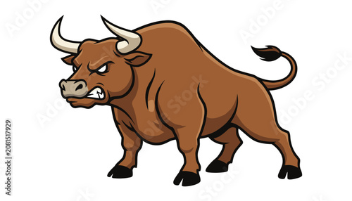 Slika na platnu Angry bull standing aggressively, cartoon style