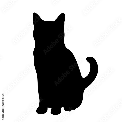 Photos Black cat silhouette sitting front view handdrawn pet feline
