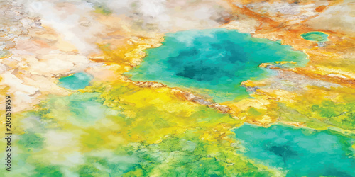 фотографія Aerial view of colorful geothermal hot spring pools with geothermal turquoise la